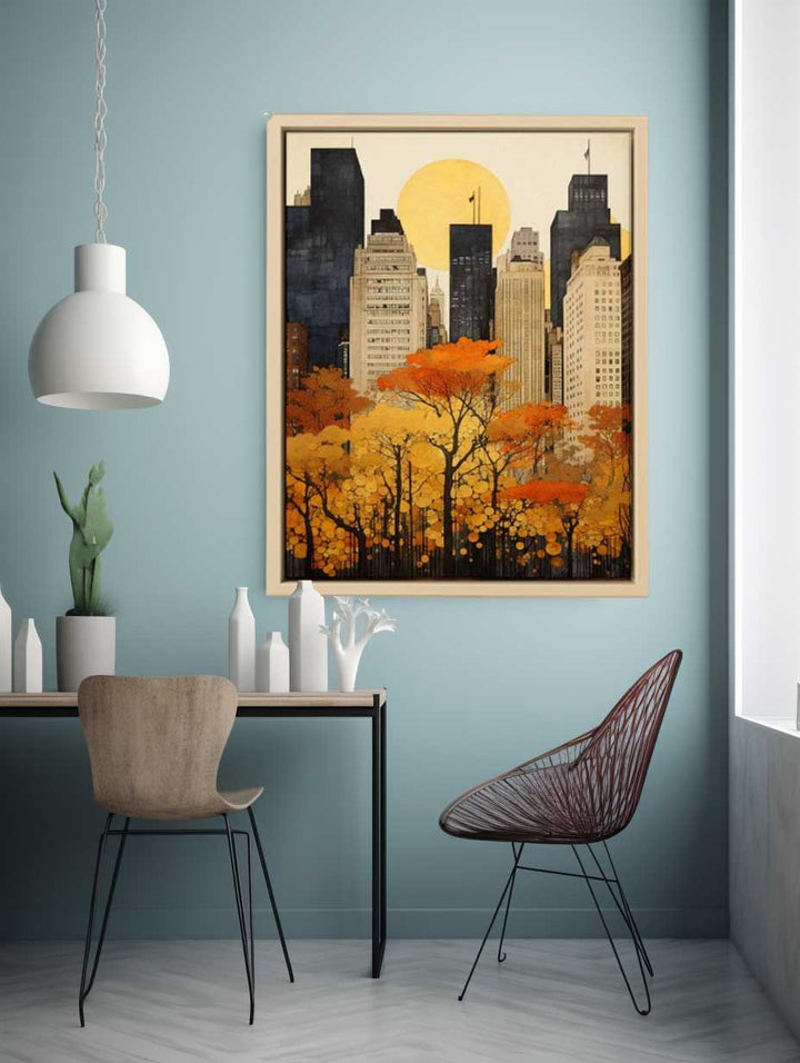 New York In Autumn Art Poster Print