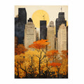 Autumn New York city canvas art with golden trees and skyline for elegant wall decor.