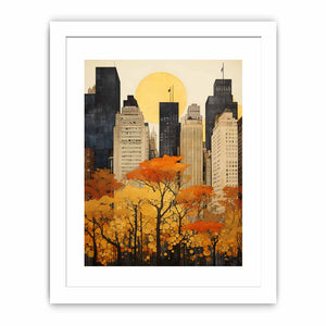 Autumn New York city canvas art with golden trees and skyline for elegant wall decor.