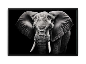 Black and white elephant canvas art for dramatic modern living room or office decor.