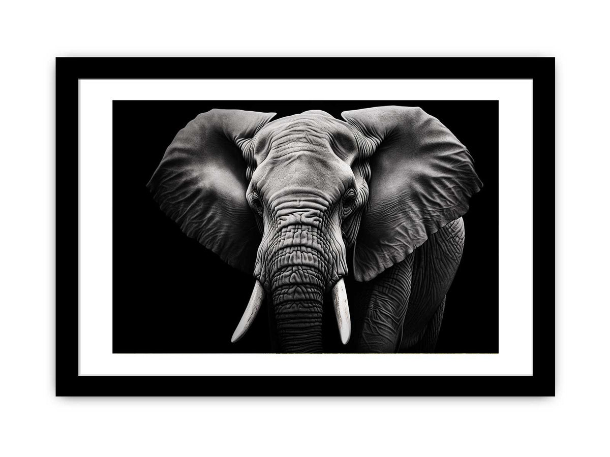 Black and white elephant canvas art for dramatic modern living room or office decor.