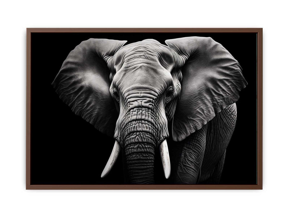 Black and white elephant canvas art for dramatic modern living room or office decor.