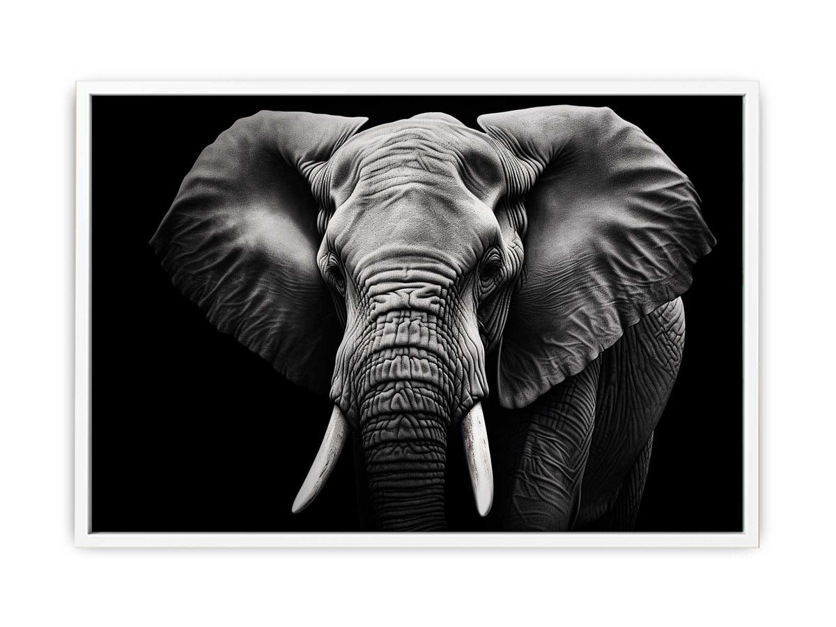 Black and white elephant canvas art for dramatic modern living room or office decor.
