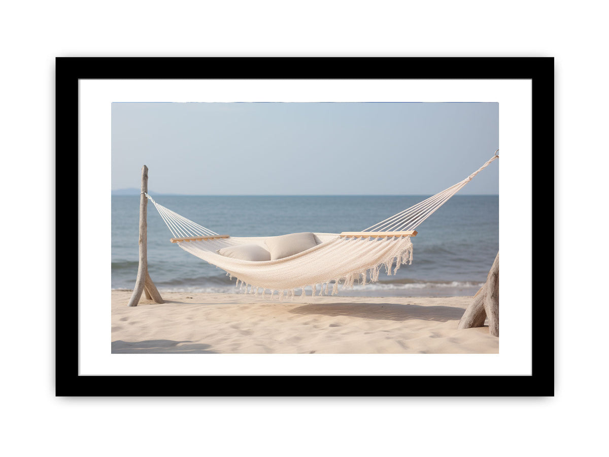 Cream hammock beach canvas art for relaxed coastal living room decor.