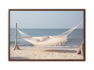 Cream hammock beach canvas art for relaxed coastal living room decor.