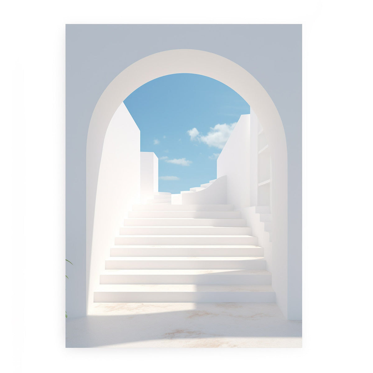 Minimal white stairway architecture canvas art for modern hallway decor.