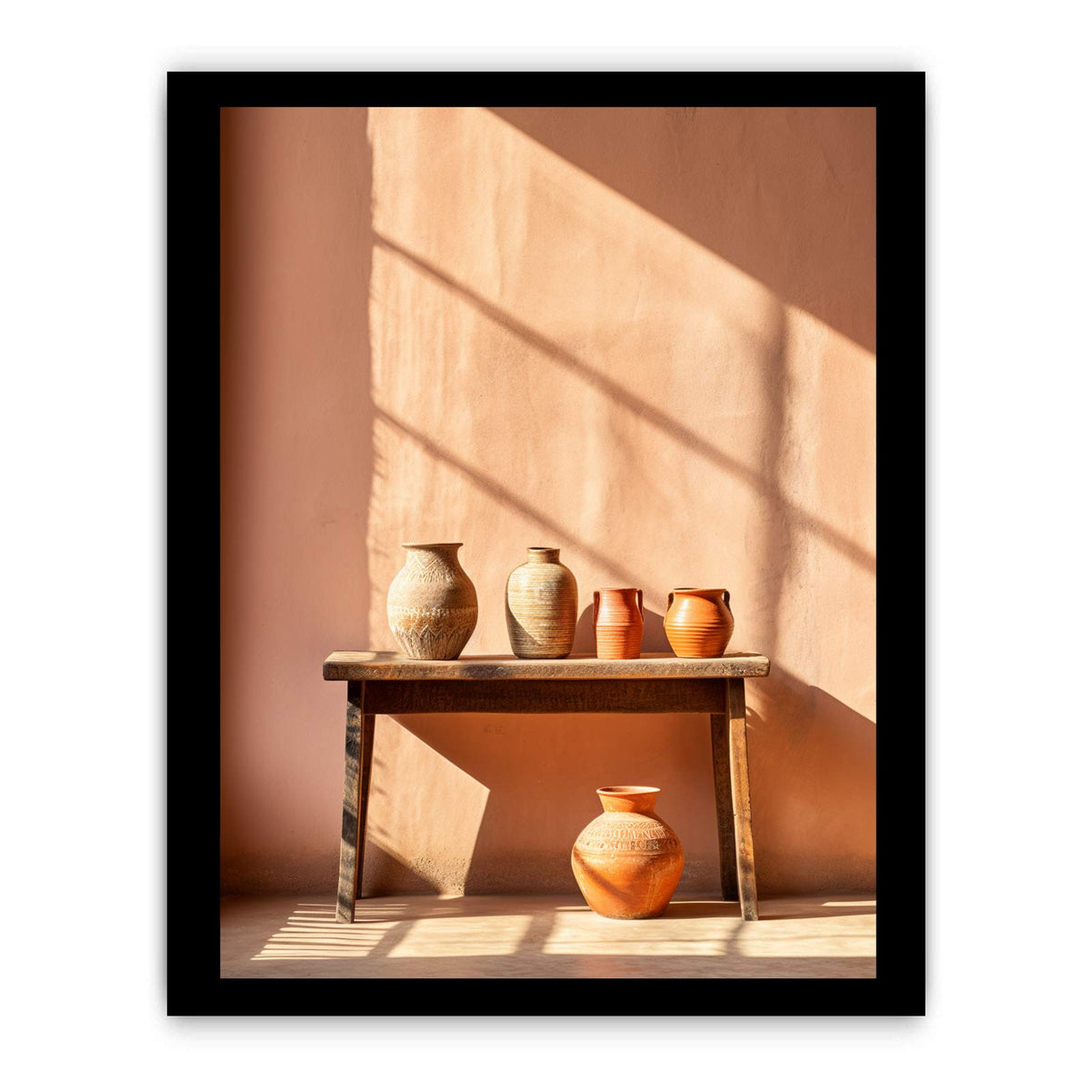 Terracotta ceramic jug still life canvas art for warm dining room decor.