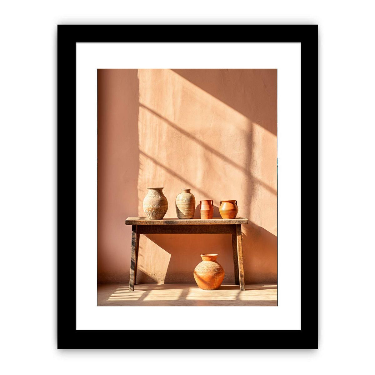 Terracotta ceramic jug still life canvas art for warm dining room decor.