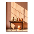 Terracotta ceramic jug still life canvas art for warm dining room decor.