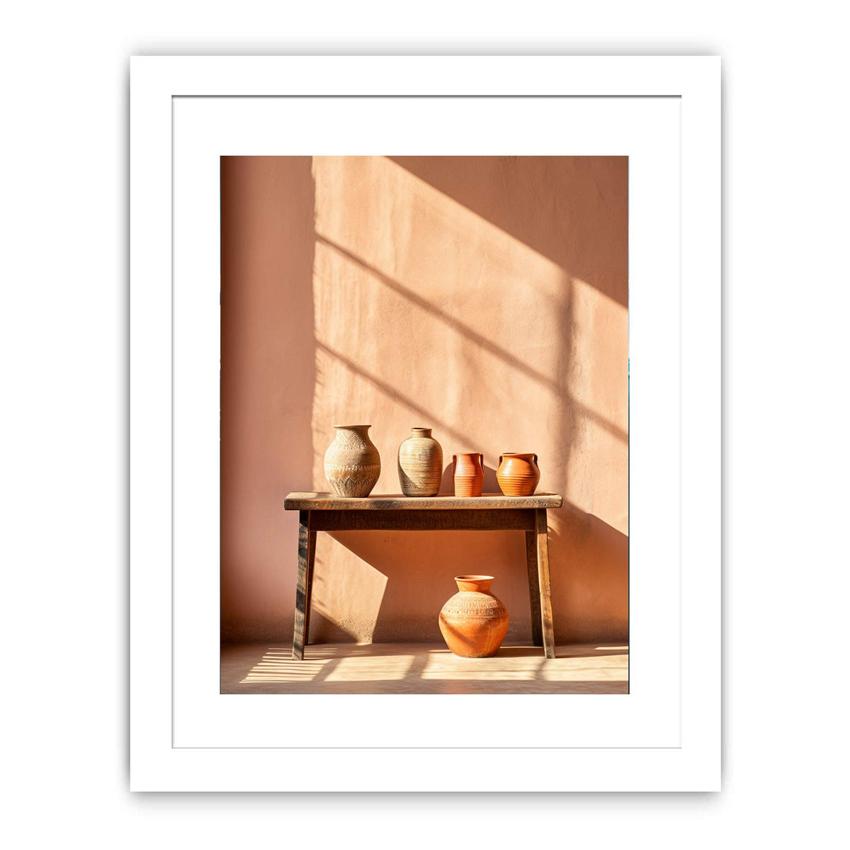 Terracotta ceramic jug still life canvas art for warm dining room decor.