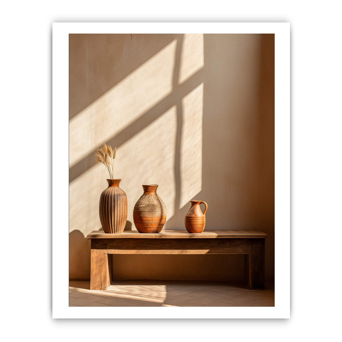 Vintage pottery jug canvas art for warm Mediterranean kitchen decor.