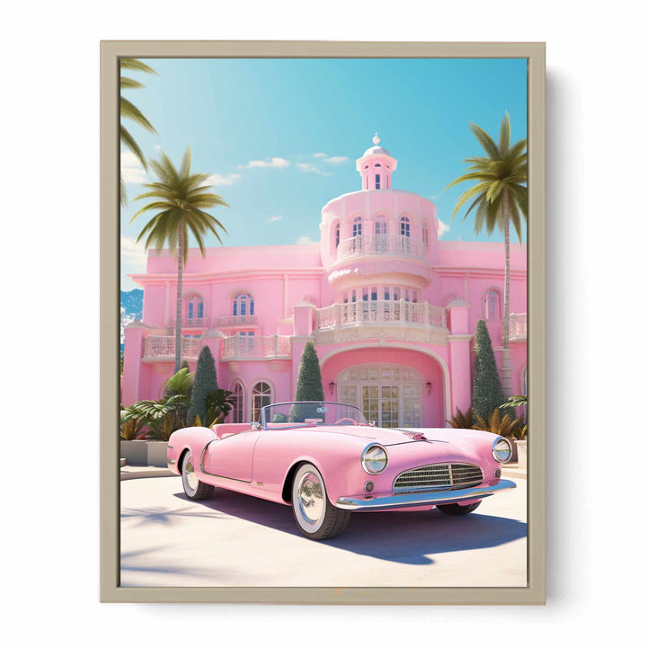 Vintage Home Palace With Car framed Print