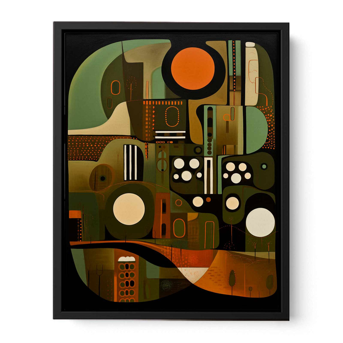 Abstract bronze and olive geometric canvas art for modern luxury interiors.