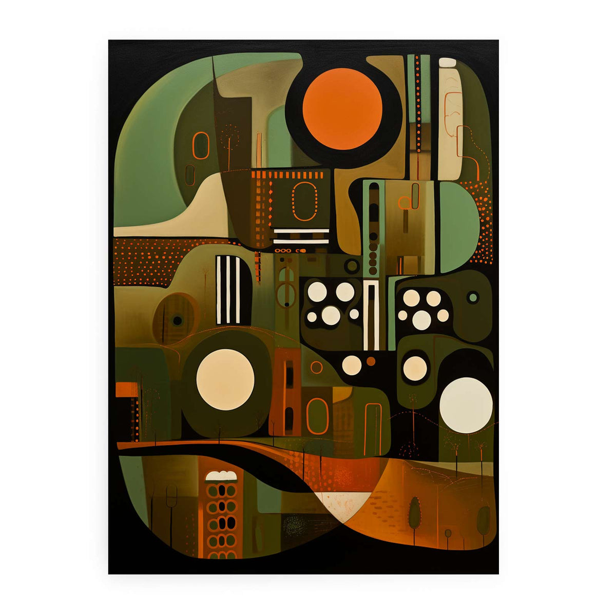 Abstract bronze and olive geometric canvas art for modern luxury interiors.