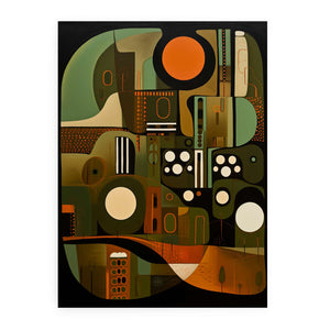 Abstract bronze and olive geometric canvas art for modern luxury interiors.