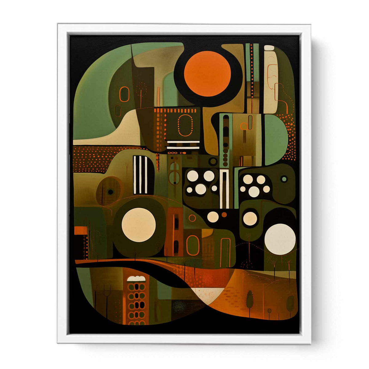 Abstract bronze and olive geometric canvas art for modern luxury interiors.