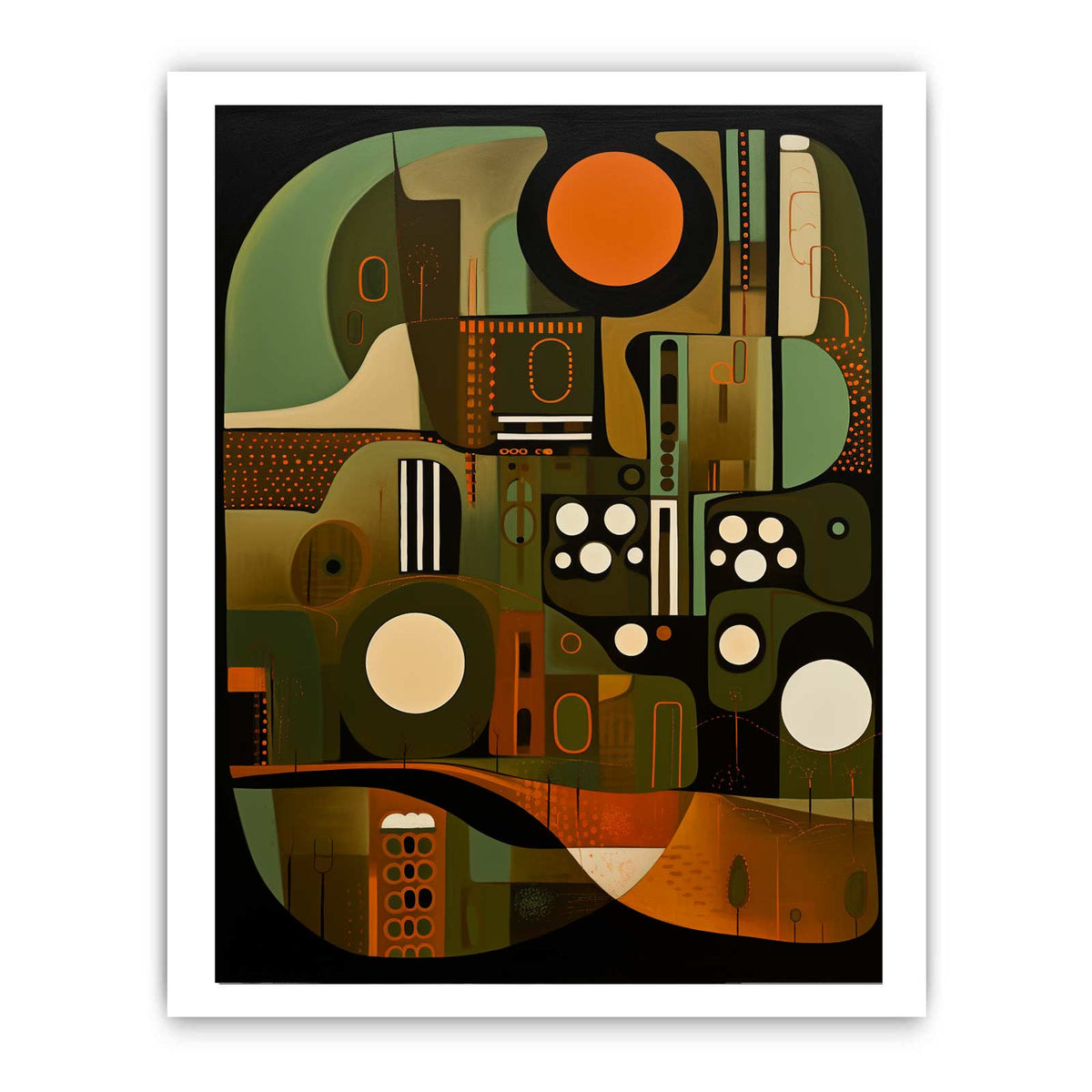 Abstract bronze and olive geometric canvas art for modern luxury interiors.