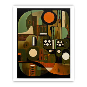 Abstract bronze and olive geometric canvas art for modern luxury interiors.