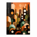 Orange green abstract city canvas print for bold contemporary wall decor.