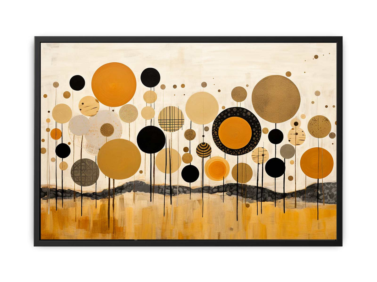 Warm abstract circle landscape canvas art for neutral modern living rooms.