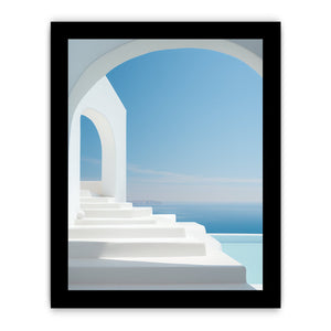 Santorini white steps and blue sea canvas art for Mediterranean decor.
