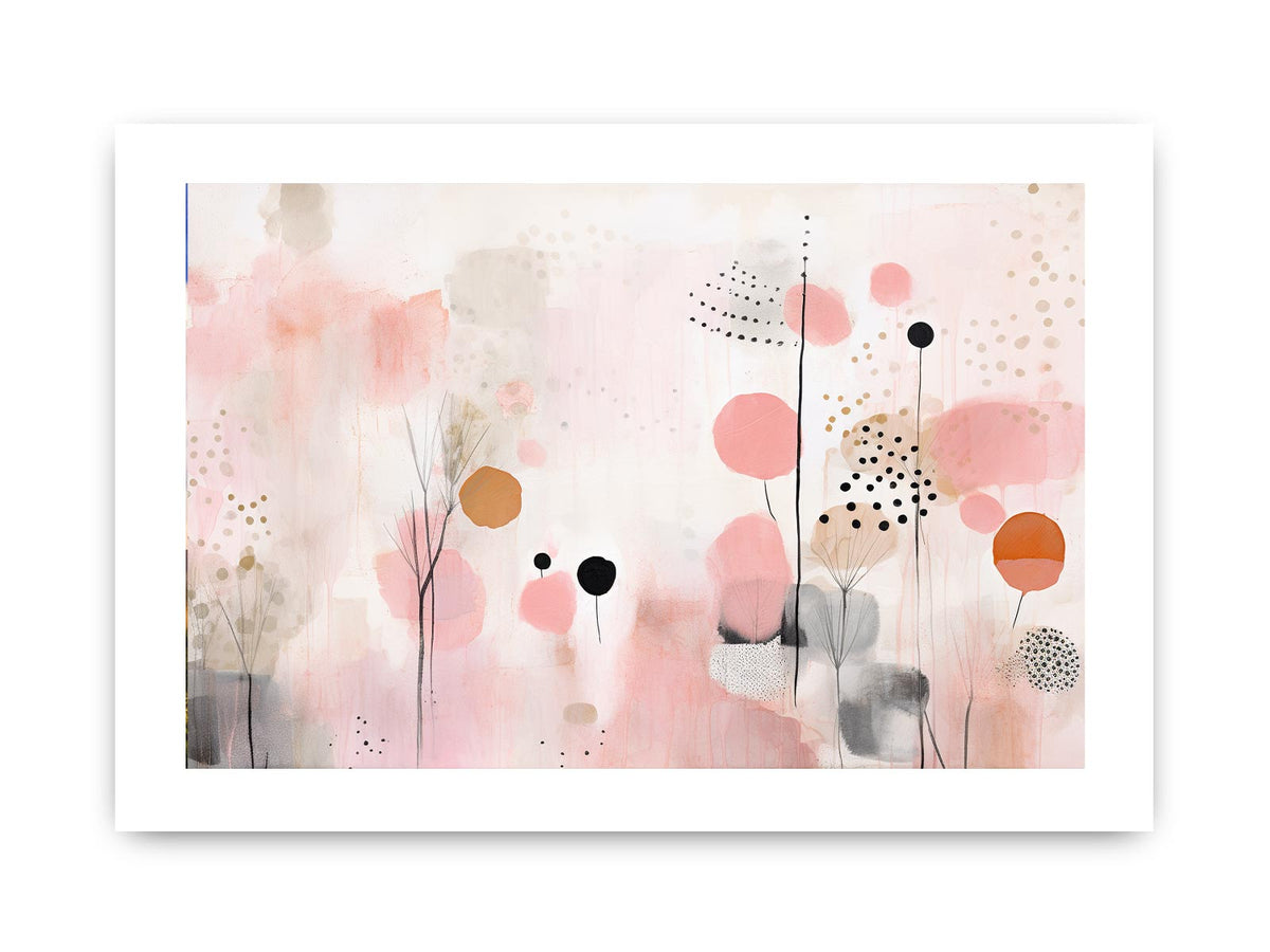 Soft blush abstract botanical canvas art for wide modern living room or bedroom wall decor.