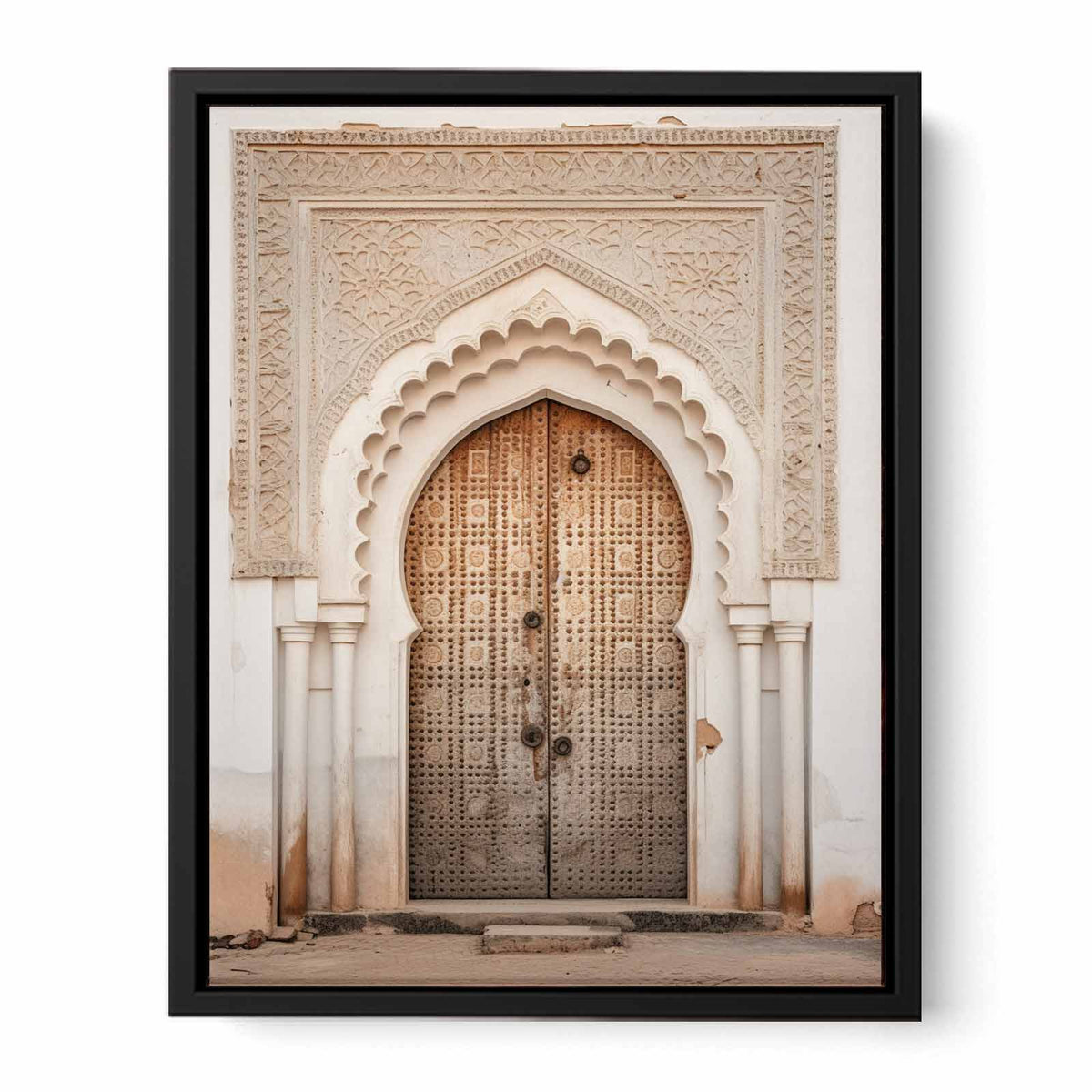 Vertical Moroccan doorway canvas art with carved arch details for elegant entryway decor.