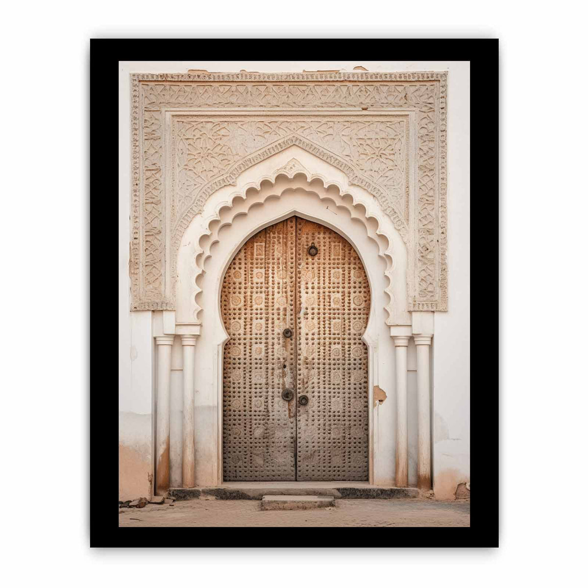 Vertical Moroccan doorway canvas art with carved arch details for elegant entryway decor.