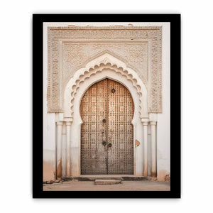 Vertical Moroccan doorway canvas art with carved arch details for elegant entryway decor.