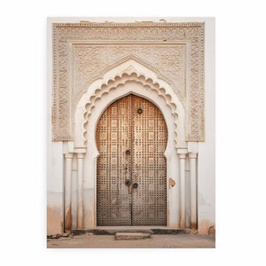 Vertical Moroccan doorway canvas art with carved arch details for elegant entryway decor.