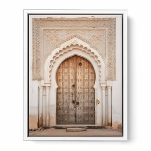 Vertical Moroccan doorway canvas art with carved arch details for elegant entryway decor.