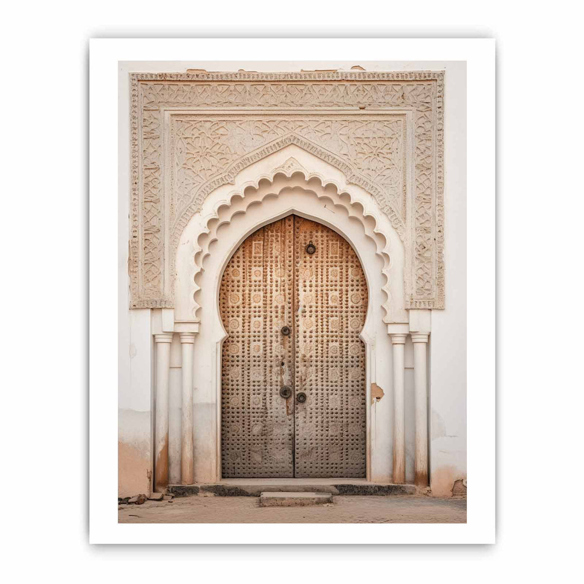 Vertical Moroccan doorway canvas art with carved arch details for elegant entryway decor.