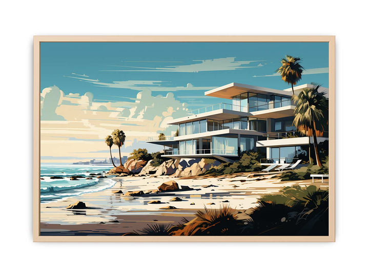 Vintage beach House Art Poster framed Print