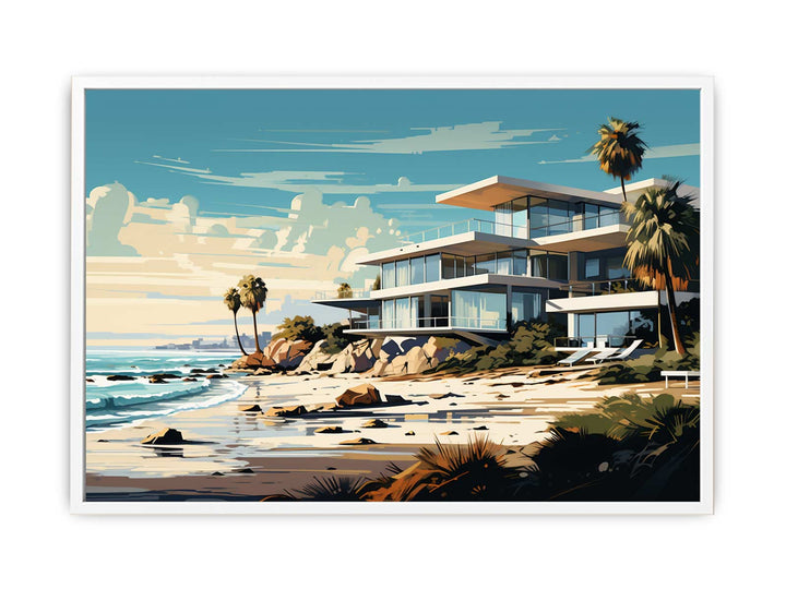 Vintage beach House Art Poster  Painting