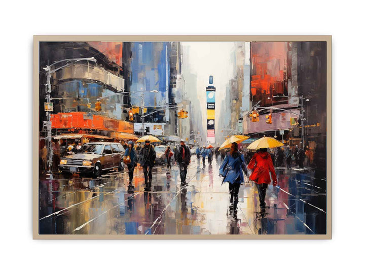 Umbrellas In New York street Painting framed Print