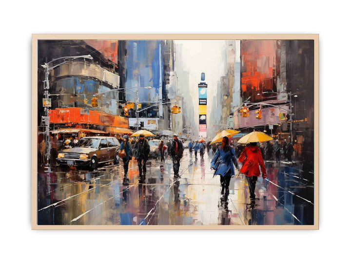 Umbrellas In New York street Painting framed Print
