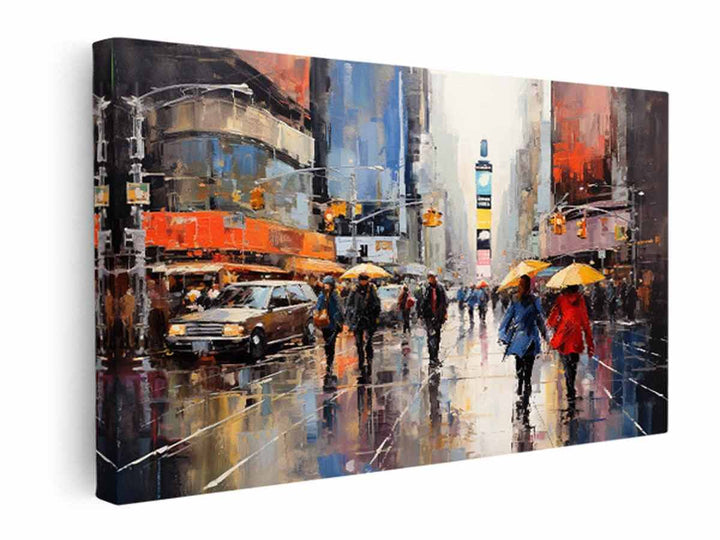 Umbrellas In New York street Painting  canvas Print