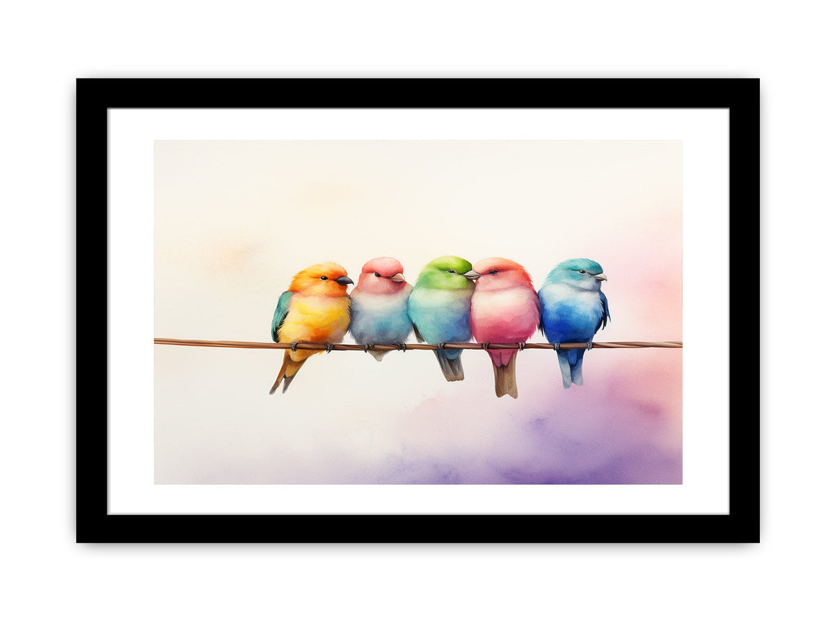 Pastel birds on branch canvas print for nursery and bedroom decor.