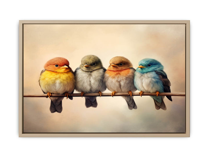 Baby Birds On Wire  framed Print