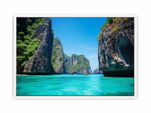 Phi Phi Island Thailand lagoon photography print for tropical living room decor.