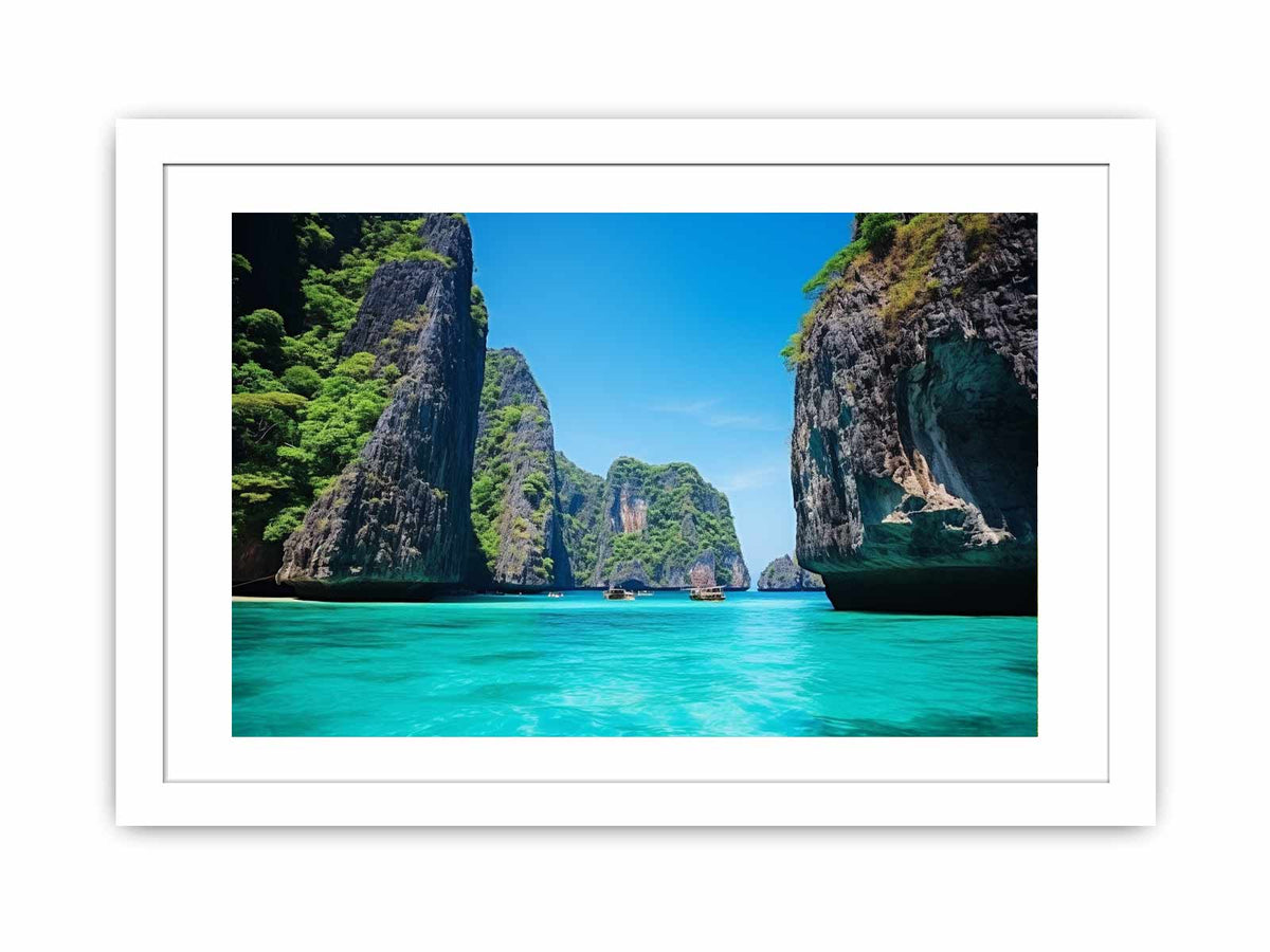 Phi Phi Island Thailand lagoon photography print for tropical living room decor.