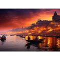Dramatic Banaras Ganga evening canvas art for moody living room decor.
