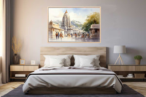 Tirupati Balaji temple watercolor canvas art for serene home decor.