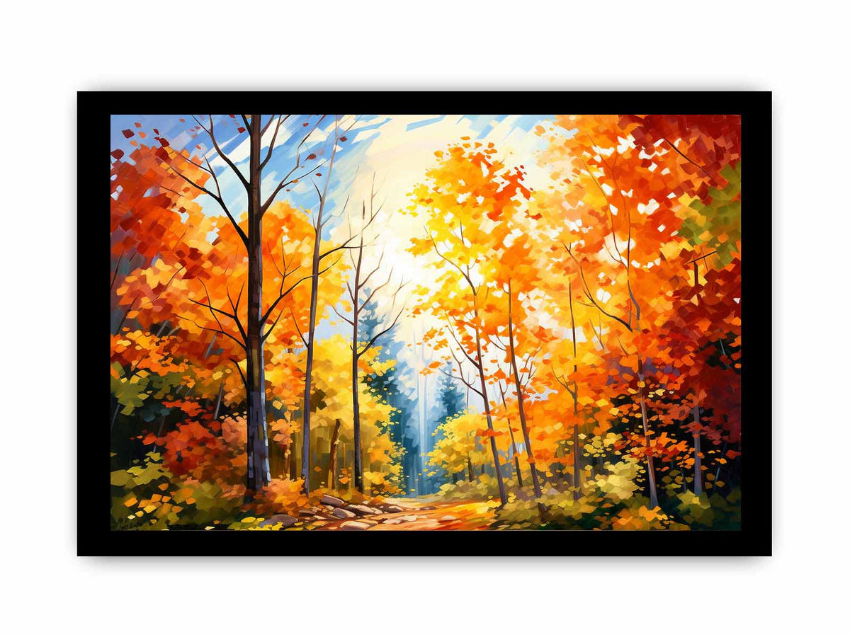 Sunny maple tree forest canvas art for vibrant modern living room decor.