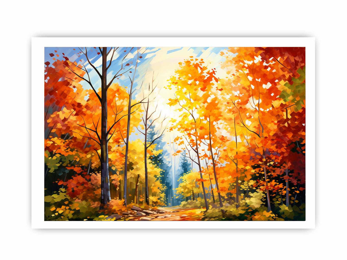 Sunny maple tree forest canvas art for vibrant modern living room decor.
