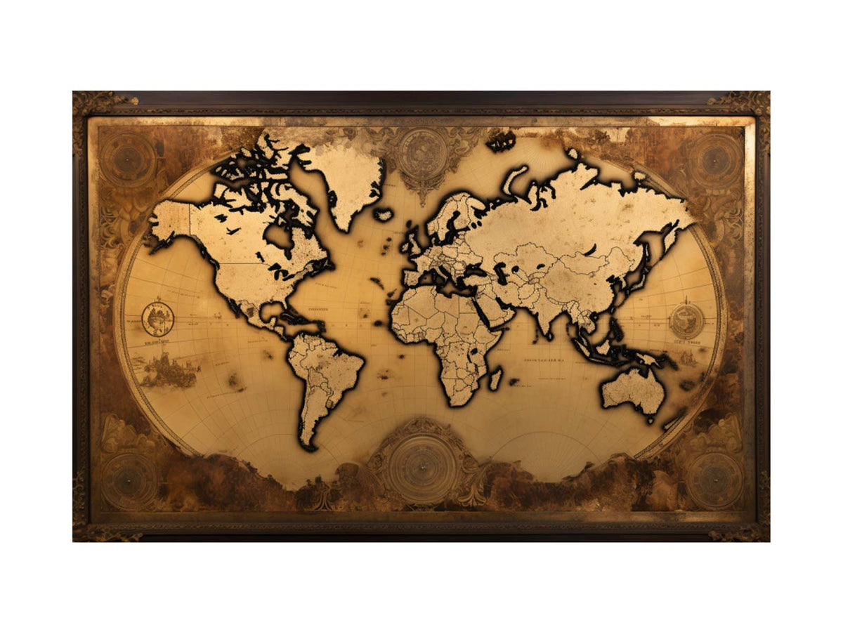 Antique world map canvas art for classic office and study decor.