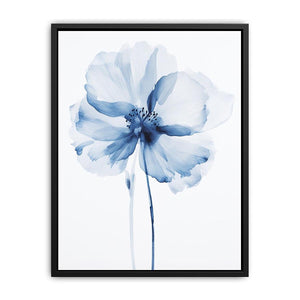 Translucent blue watercolor flower with delicate petals for elegant bedroom wall decor.