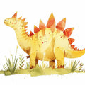 Cute yellow stegosaurus watercolor canvas art for nursery or kids bedroom decor.