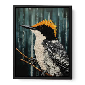 Golden crested cockatoo canvas art with moody forest style for modern living room decor.