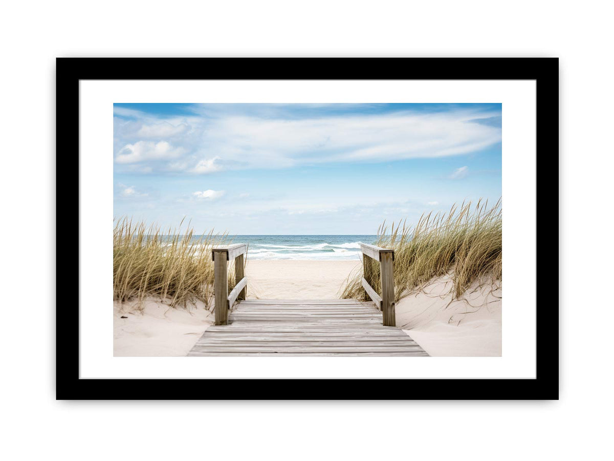 Coastal beach path canvas art with ocean dunes for calm modern living room decor.